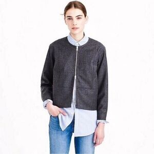 J Crew Full Zip Wool Jacket Size 00 Bib Coat Gray Old Money XXS Preppy Academia